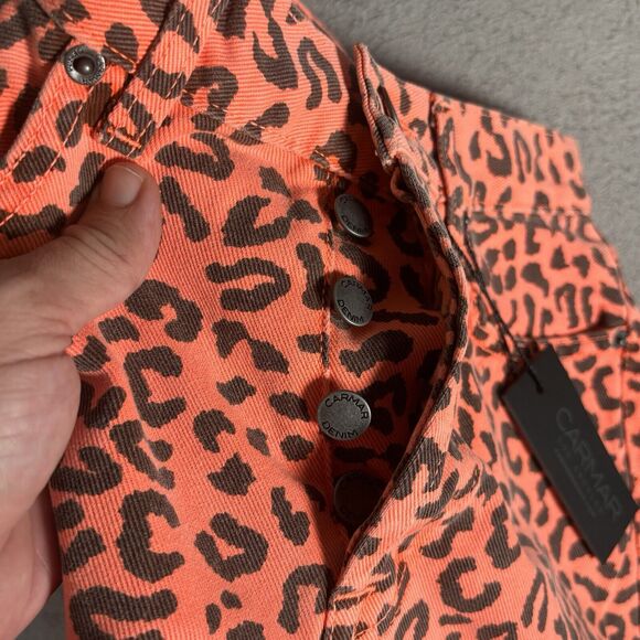 NWT Carmar Women’s Size 26 Jeans Neon Orange Leopard Pants Emelia Mid Rise - Picture 12 of 12